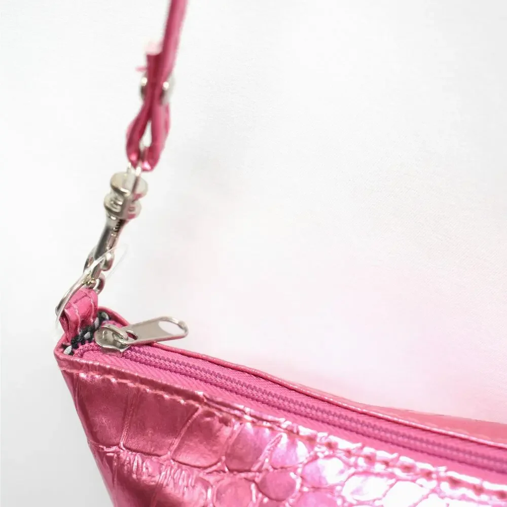 Y2K Caboodles Pink Metallic Alligator Embossed Mini Make Up Bag Barbie Coquette
